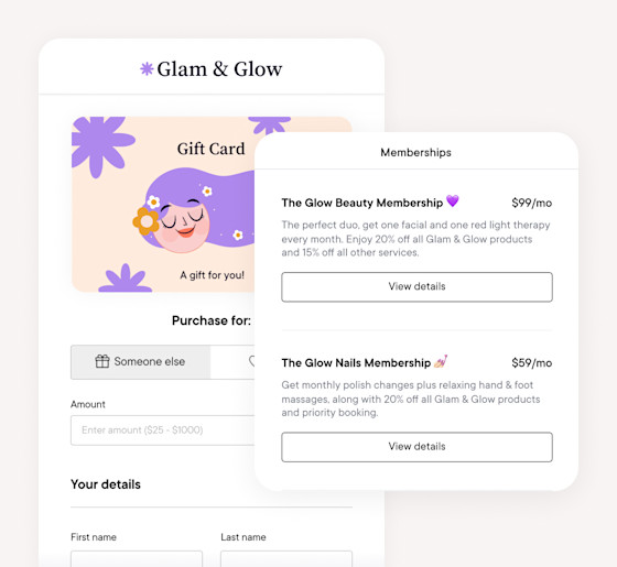 Sell gift cards, memberships, and packages online