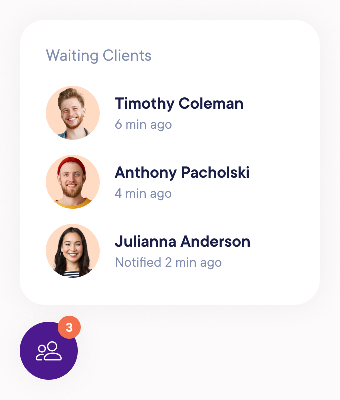 **Staff can trigger a text message** to let the client know that their service provider is ready for them.