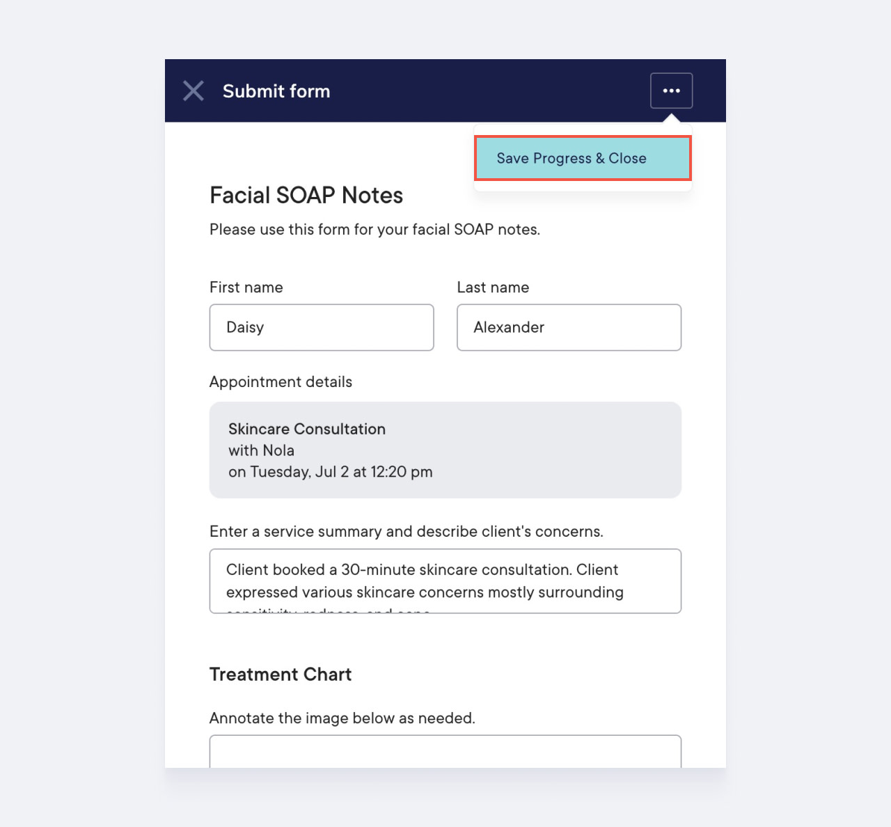 Saving Progress on a Form | Mangomint Salon and Spa Software