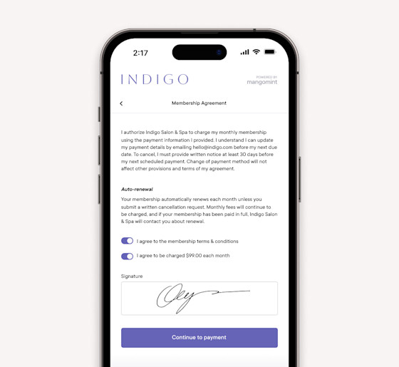 Create agreements for memberships and packages