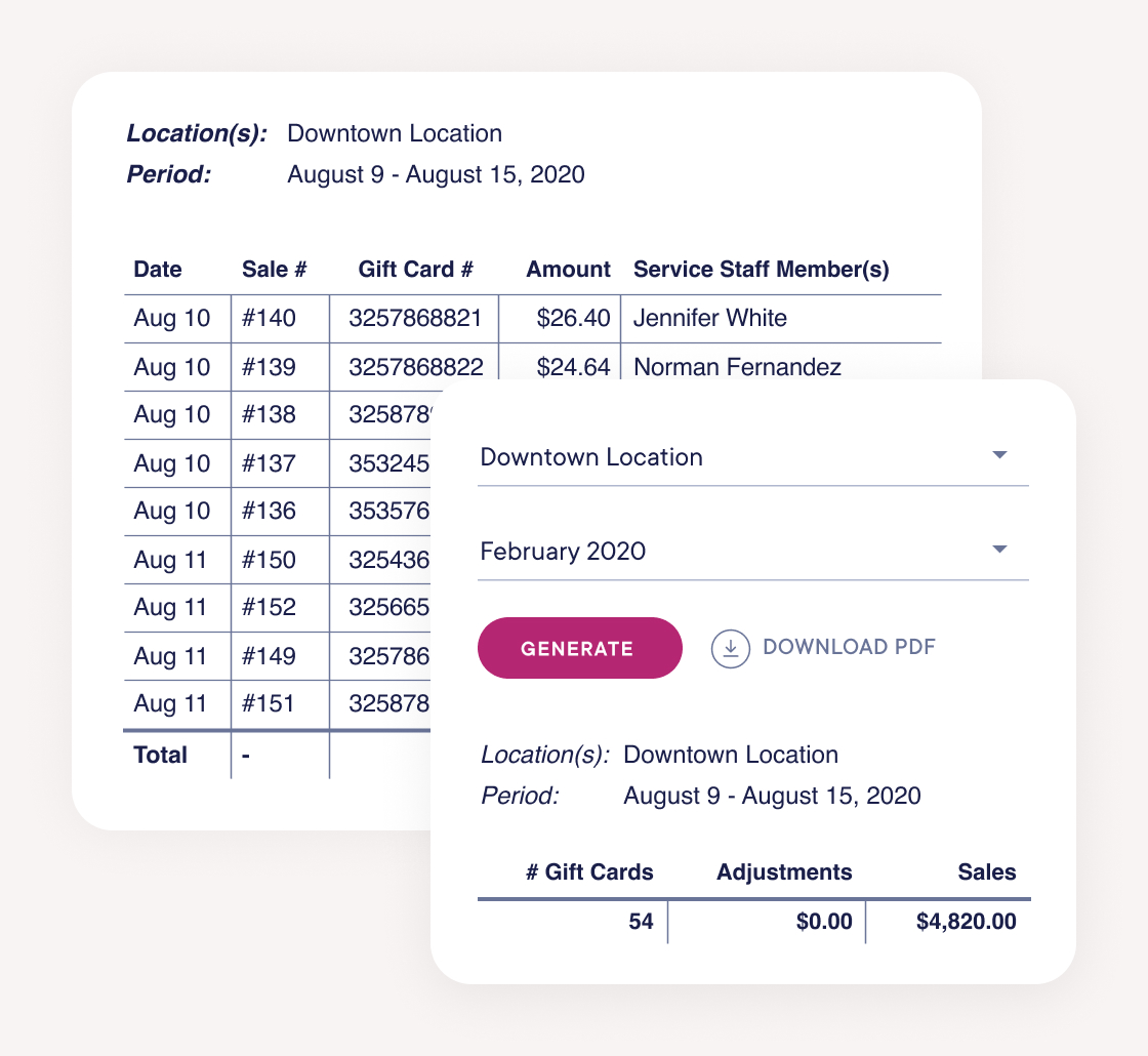 Track gift card sales and usage