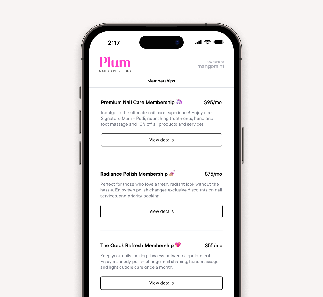 Sell memberships and packages online