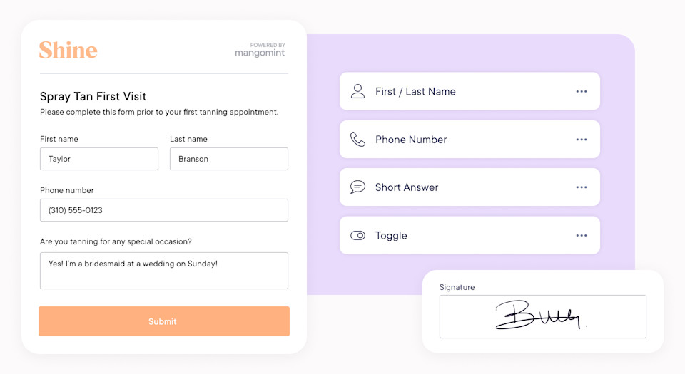 Integrated spray tanning salon forms