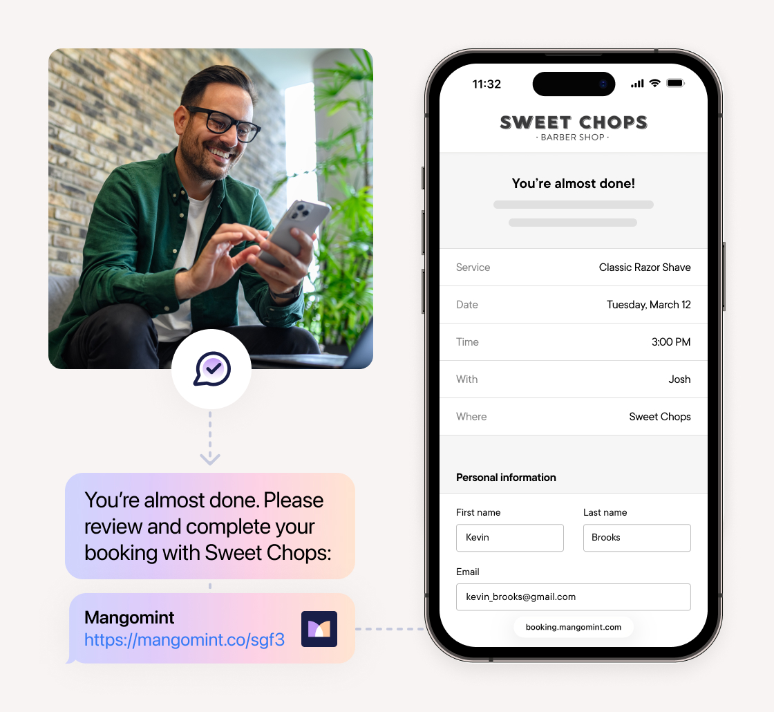Book via text & collect card-on-file