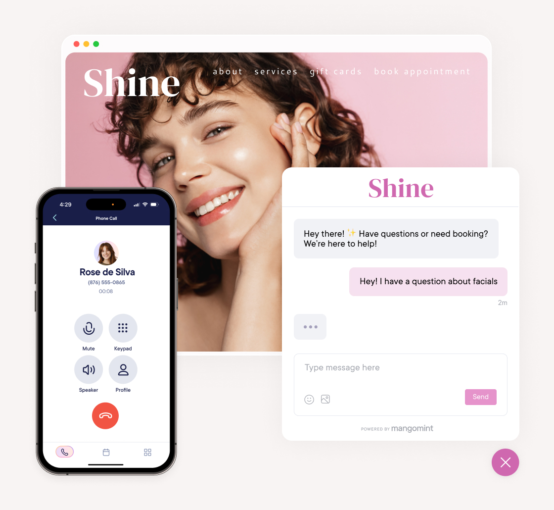 In-app calls, text, & web chat