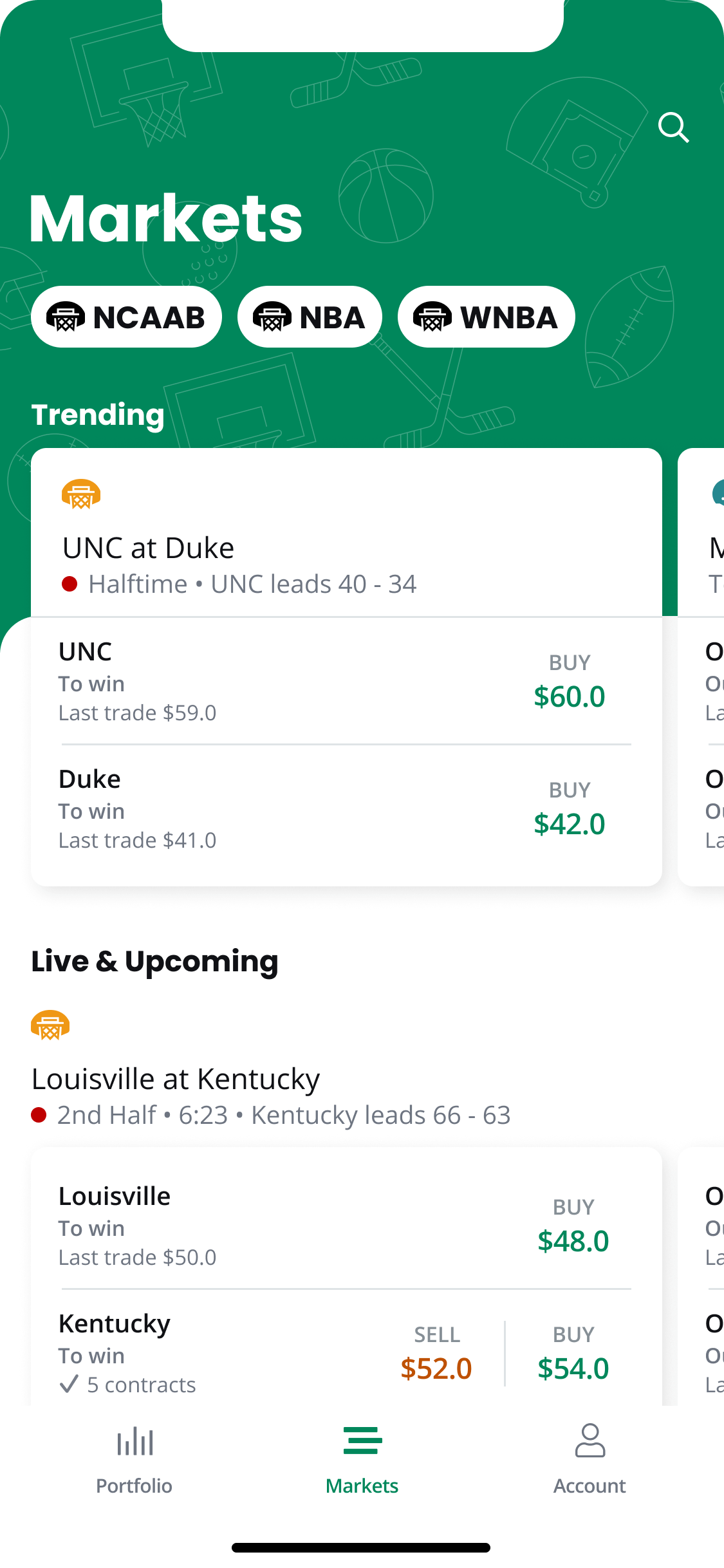 Phone screen showing college basketball bets