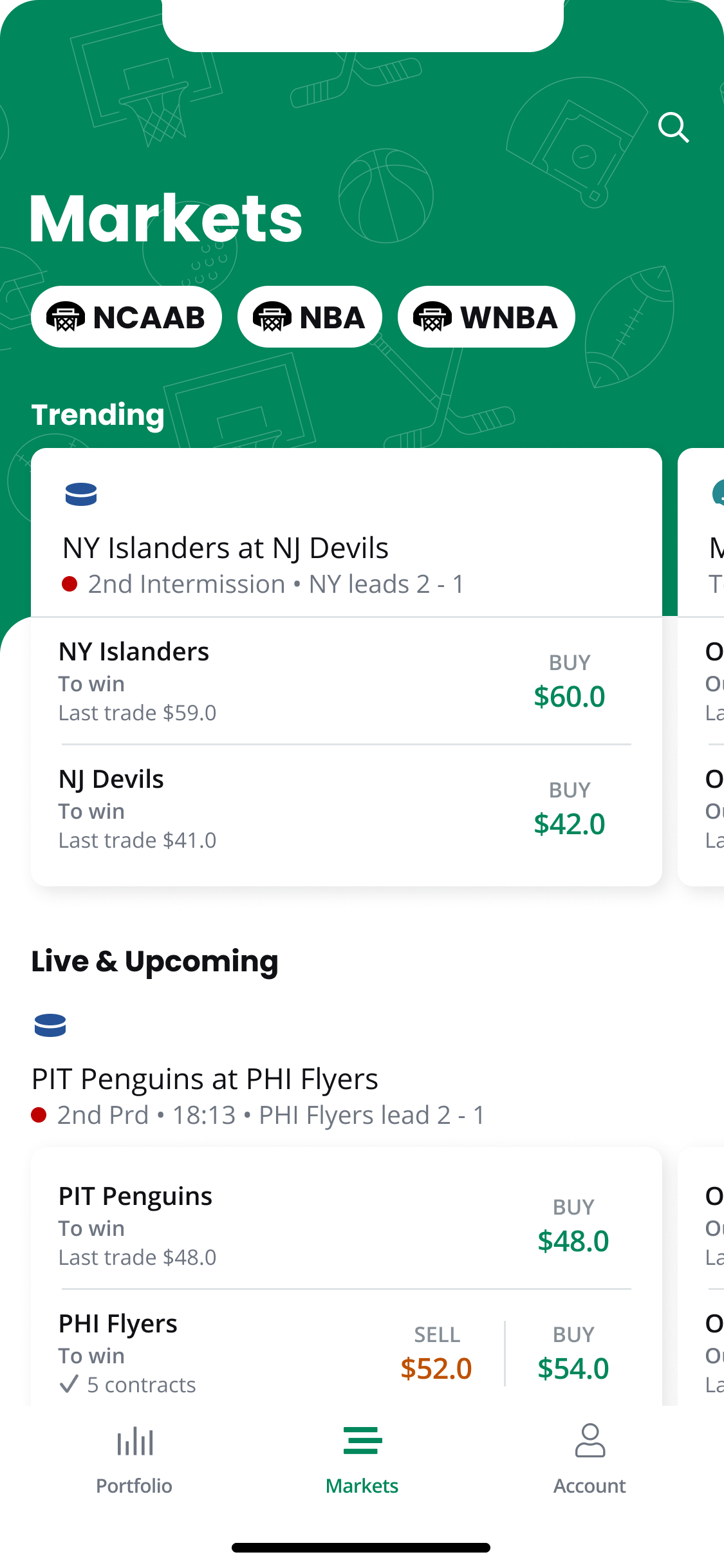 Phone screen showing hockey bets