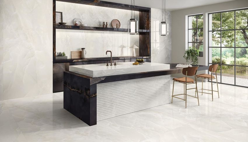 Lastra In Gres Emilceramica serie Tele di Marmo Onyx Ivory 120x278