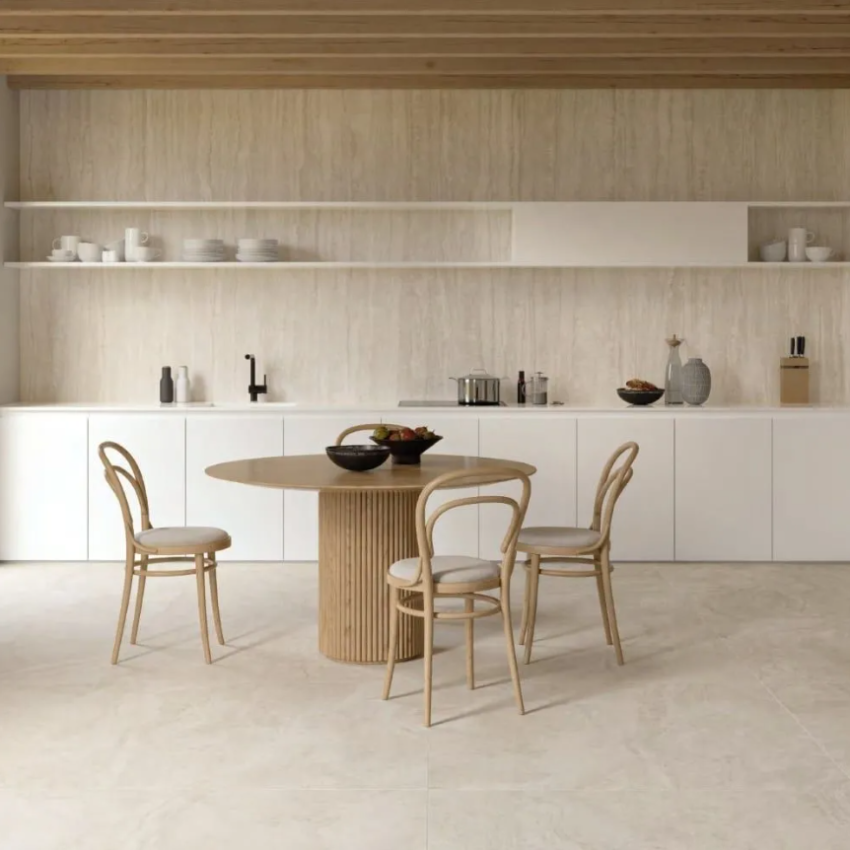 Lastra In Gres Provenza Unique Travertine Vein Cut White Full Lappato 120x278