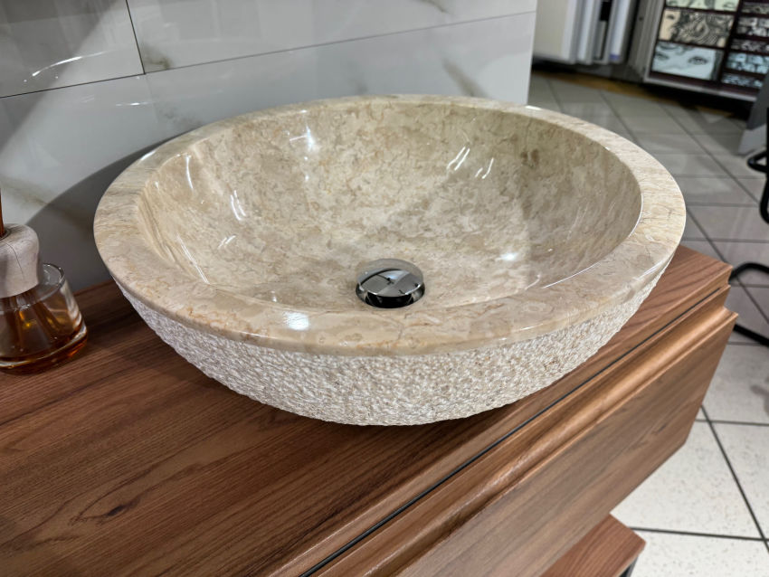 Lavabo in pietra naturale beige tondo 45x15 cm