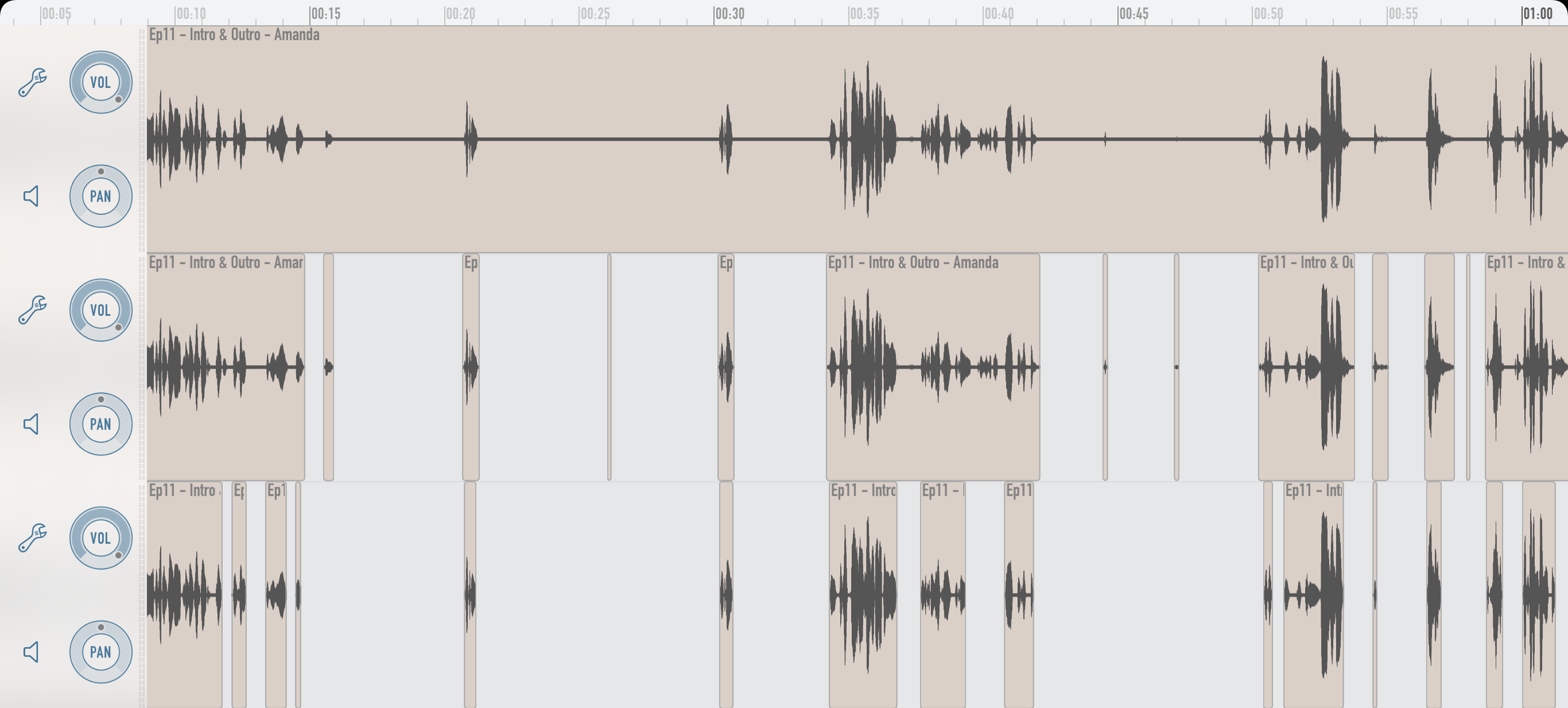 Screenshot of strip silence applied with different threshold settings.