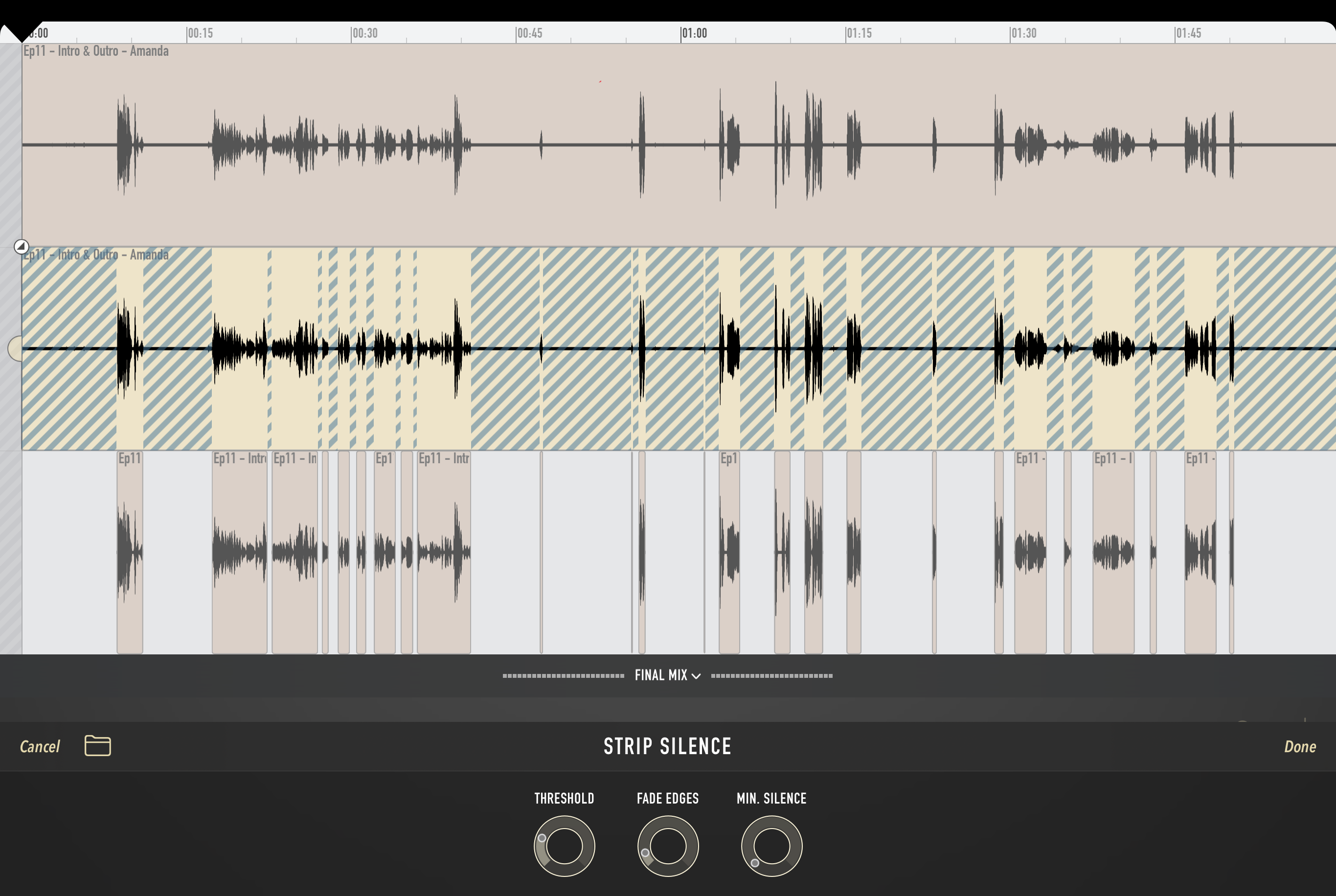 Screenshot of Ferrite Recording Studio Strip Silence example
