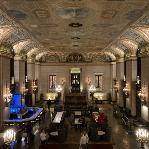 The lobby of the Chicago Palmer House, taken when I stayed there in 2021.