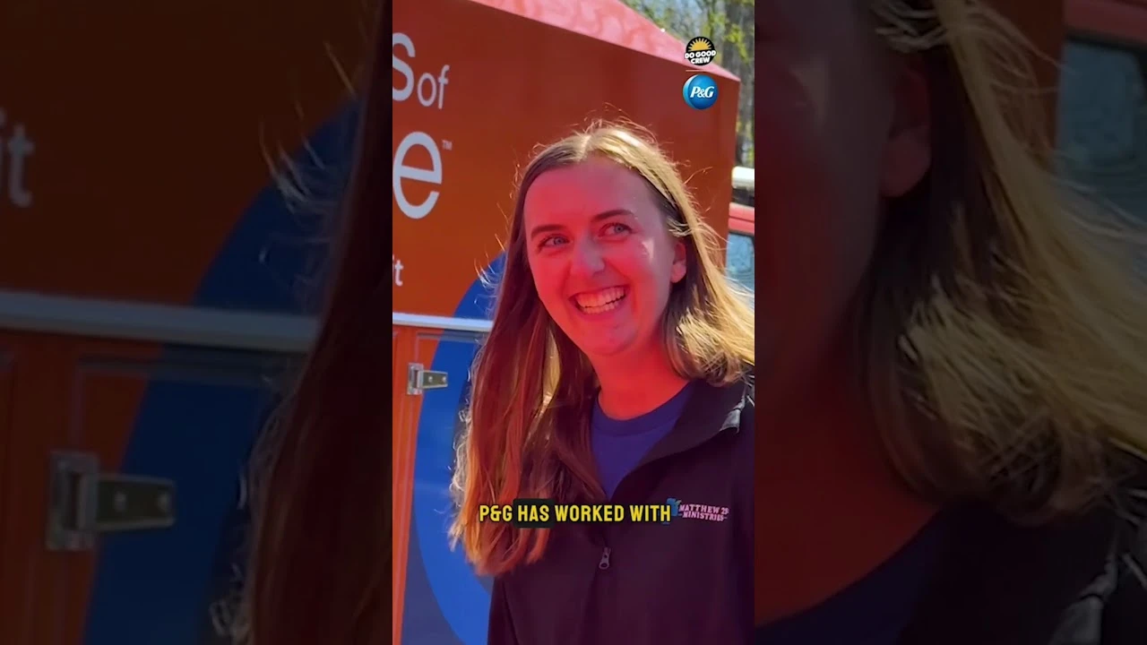 Video thumbnail of a person in front of a P&G Tide Loads of Hope‑branded vehicle