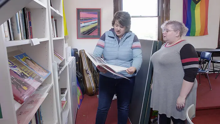 Emily, executive director of the Shenandoah Valley LGBTQ Center, talks with one of the center’s visitors. Funds generated by P&G’s Can’t Cancel Pride initiative has helped the Shenandoah Valley LGBTQ Center keep its doors open.
