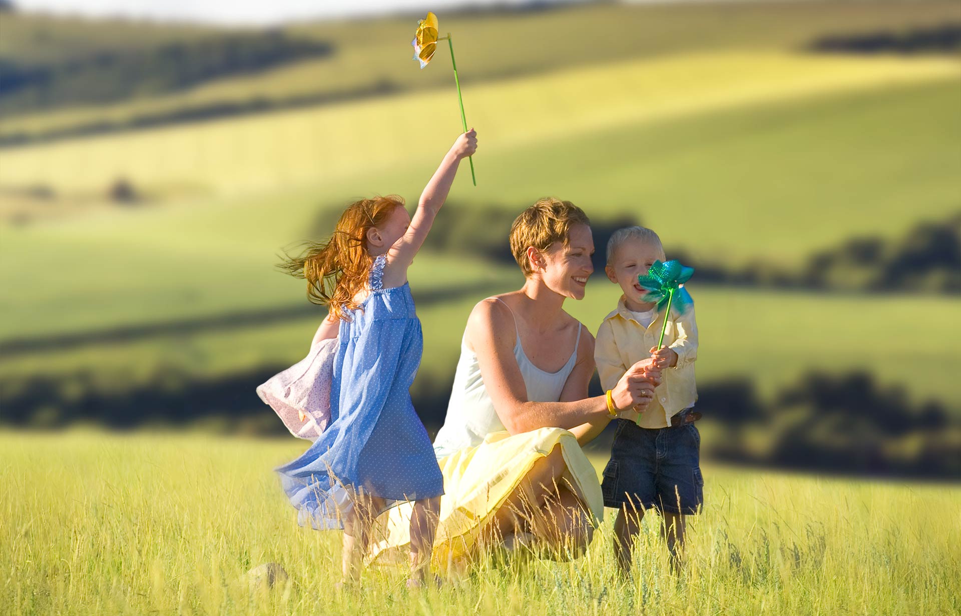 Woman is playing with children