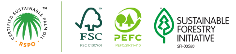 RSPO, FSC, PEFC and Sustainable Forestry Initiative logos