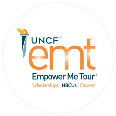 Graphic light torch with the following text: UNCF Empower Me Tour Scholarships, HBCUs, Careers