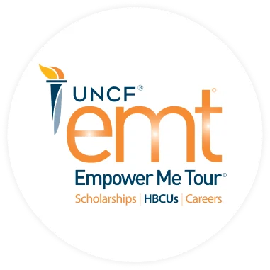 Graphic light torch with the following text: UNCF Empower Me Tour Scholarships, HBCUs, Careers