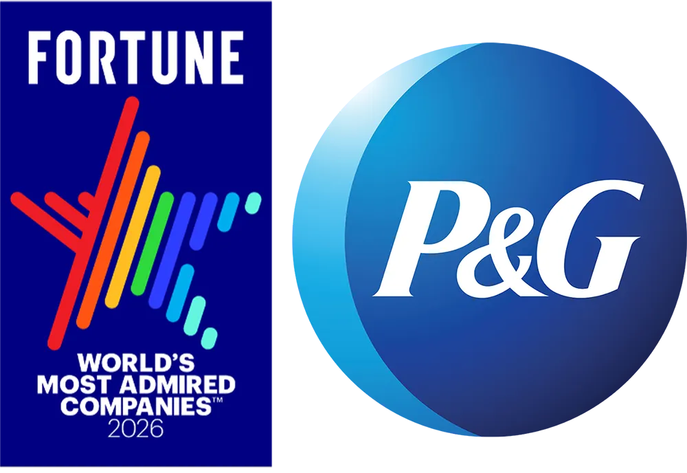 The Fortune World's Most Admired Companies 2026 award logo is displayed next to the P&G logo.