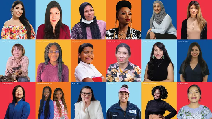 A collection of 18 individual photos of multicultural women.