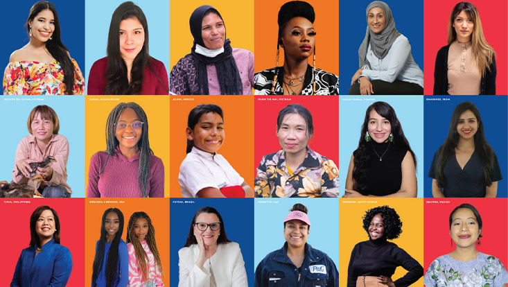 A collection of 18 individual photos of multicultural women.