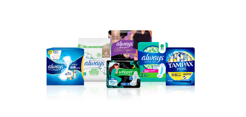 Product lineup for P&G’s Feminine Care category, part of the Baby, Feminine and Family Care sector