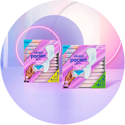 Two pink boxes of Always feminine products.