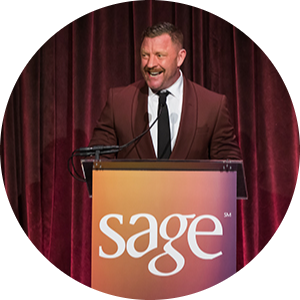 Brent Miller accepting the SAGE Award