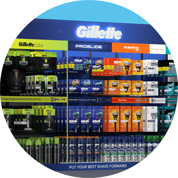 Store display of Gillette shaving products