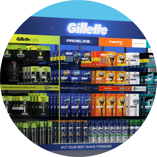 Store display of Gillette shaving products