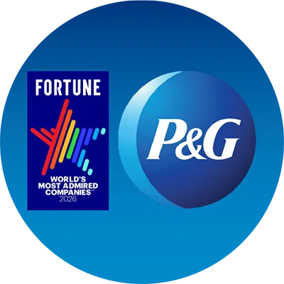 The Fortune World's Most Admired Companies 2026 award logo is displayed next to the P&G logo.