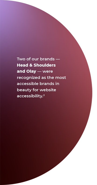 White letter quote on purple background: Two of our brands - Head & Shoulders and Olay - were recognizied as the most accessible brands in beauty for website accessibility.