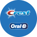 Crest and Oral-B logos in a dark blue circle