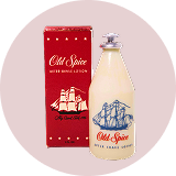 Vintage Old Spice aftershave bottle paired with original red product box