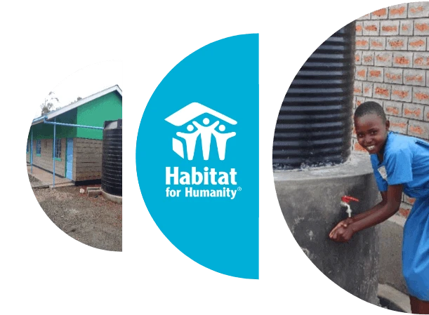 A girl smiles and washes her hands from an outdoor water tank