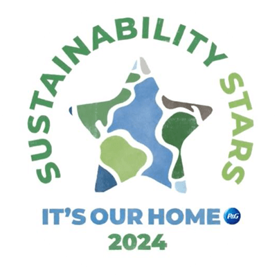 Illustration of planet earth in the shape of a star. Text reads, "Sustainability stars. It's our home 2024."