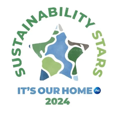 Illustration of planet earth in the shape of a star. Text reads, "Sustainability stars. It's our home 2024."