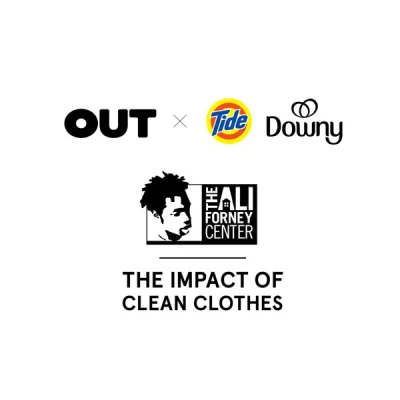 Logos of Out, Tide, Downy and The Ali Forney Center
