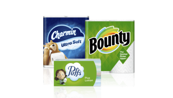 An array of P&G products including Bounty, Pampers and Tampax are
