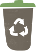 Waste icon is an illustration of a trash can with a chasing arrows recycling symbol