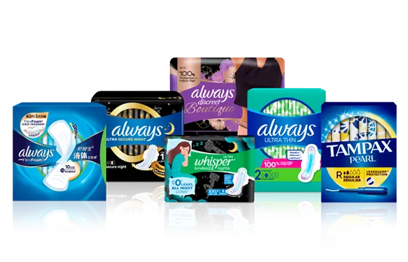 Product lineup for P&G’s Feminine Care category, part of the Baby, Feminine and Family Care sector