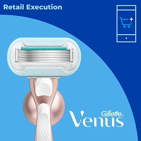 A pink razor in front of a blue background with the words Retail Execution in the top left corner.