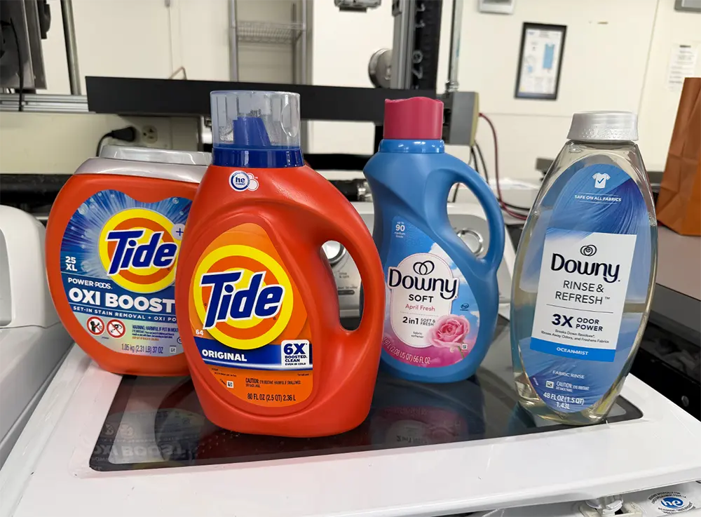 Tide Oxi Boost PODS, Tide Original, Downy Fabric Softener and Downy Rinse Out Odor.