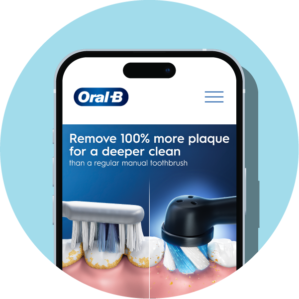 Oral-B advertising on a phone screen with language that says “Remove 100% more plaque for a deeper clean than a regular manual toothbrush”