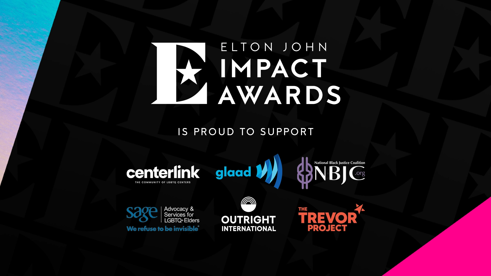 Image featuring logos of beneficiary organizations supported through the Elton John Impact Awards. 
