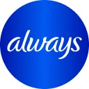Always logo. Dark blue circle and ‘Always’ written in white letters.