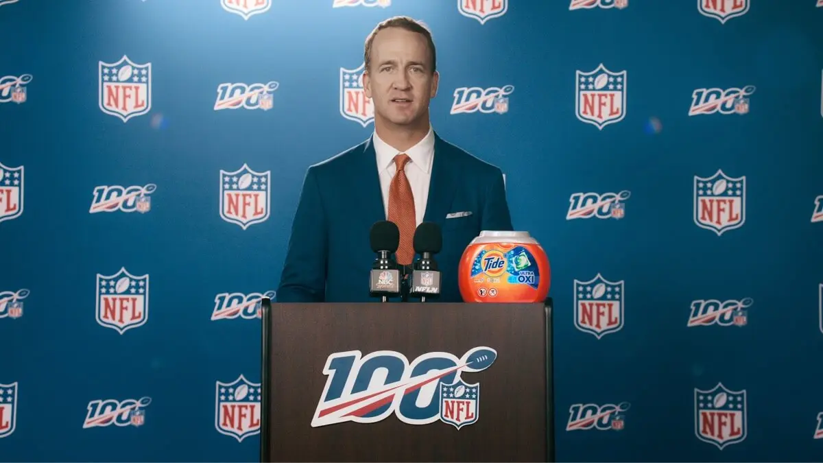 Peyton Manning at an NFL press conference to announce ‘Laundry Night’ campaign with Tide