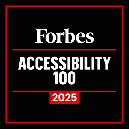 A black square with white text that says “Forbes Accessibility 100 2025.”