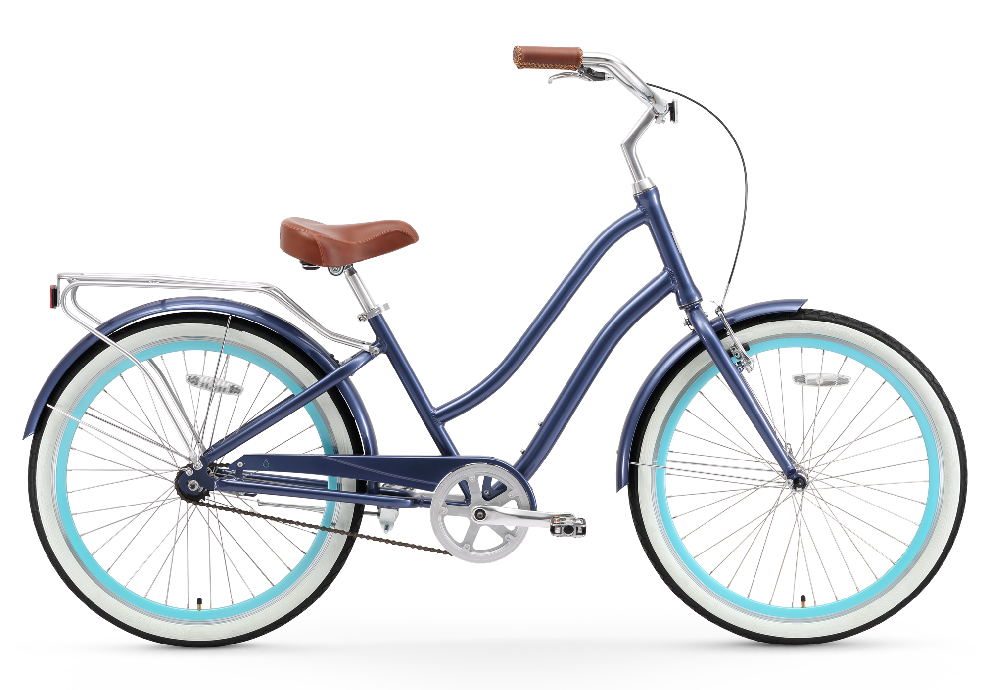 Navy with Brown Seat and Grips sixthreezero EVRYjourney Womens 3-Speed Step-Through Hybrid Cruiser Bicycle 14 Frame Model:630107 24 Wheels 